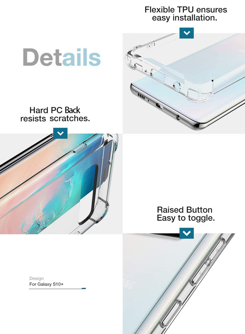Clear Case for Samsung Galaxy S10+ / S10 Plus - Shockproof Bumper with Airbag Co