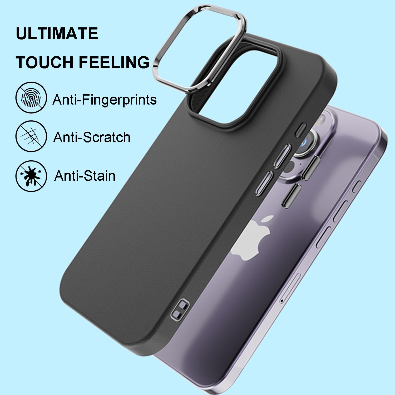 Case Iphone 13 & Iphone 14, Black Case Anti-Fingerprint Protective Bumper Matte