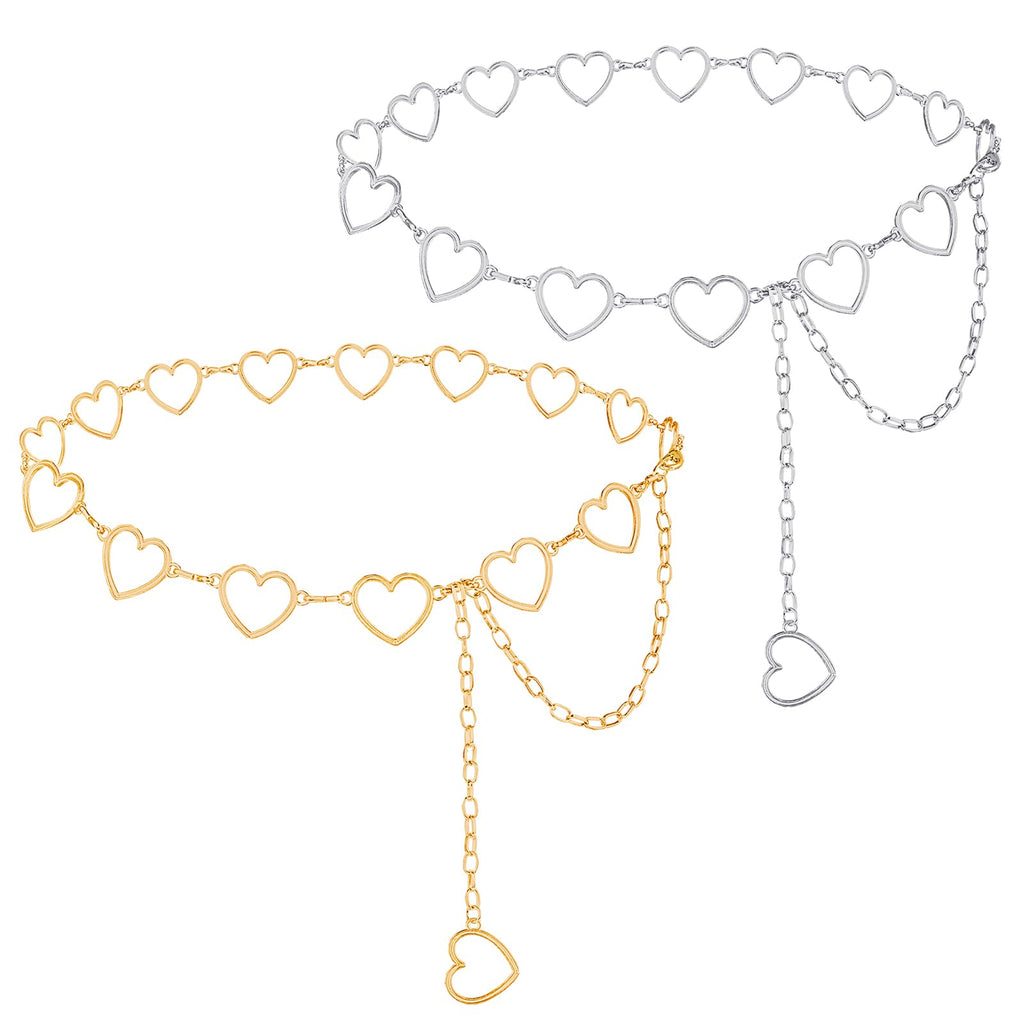 Heart-Shape Chain Belts for Women,Adjustable Waist Chain Hollow-Design Body