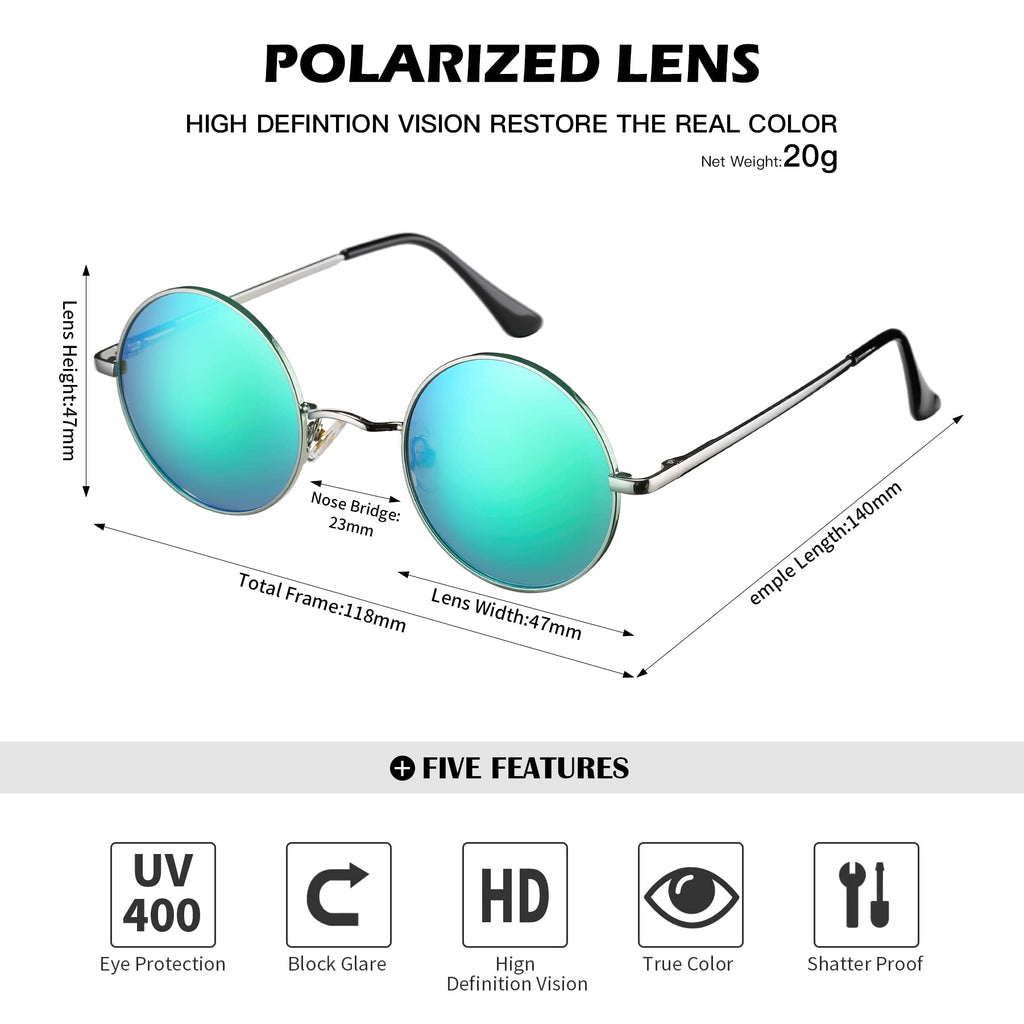 Small Round Polarized Sunglasses for Men Women Circle Retro Shades Metal Hi