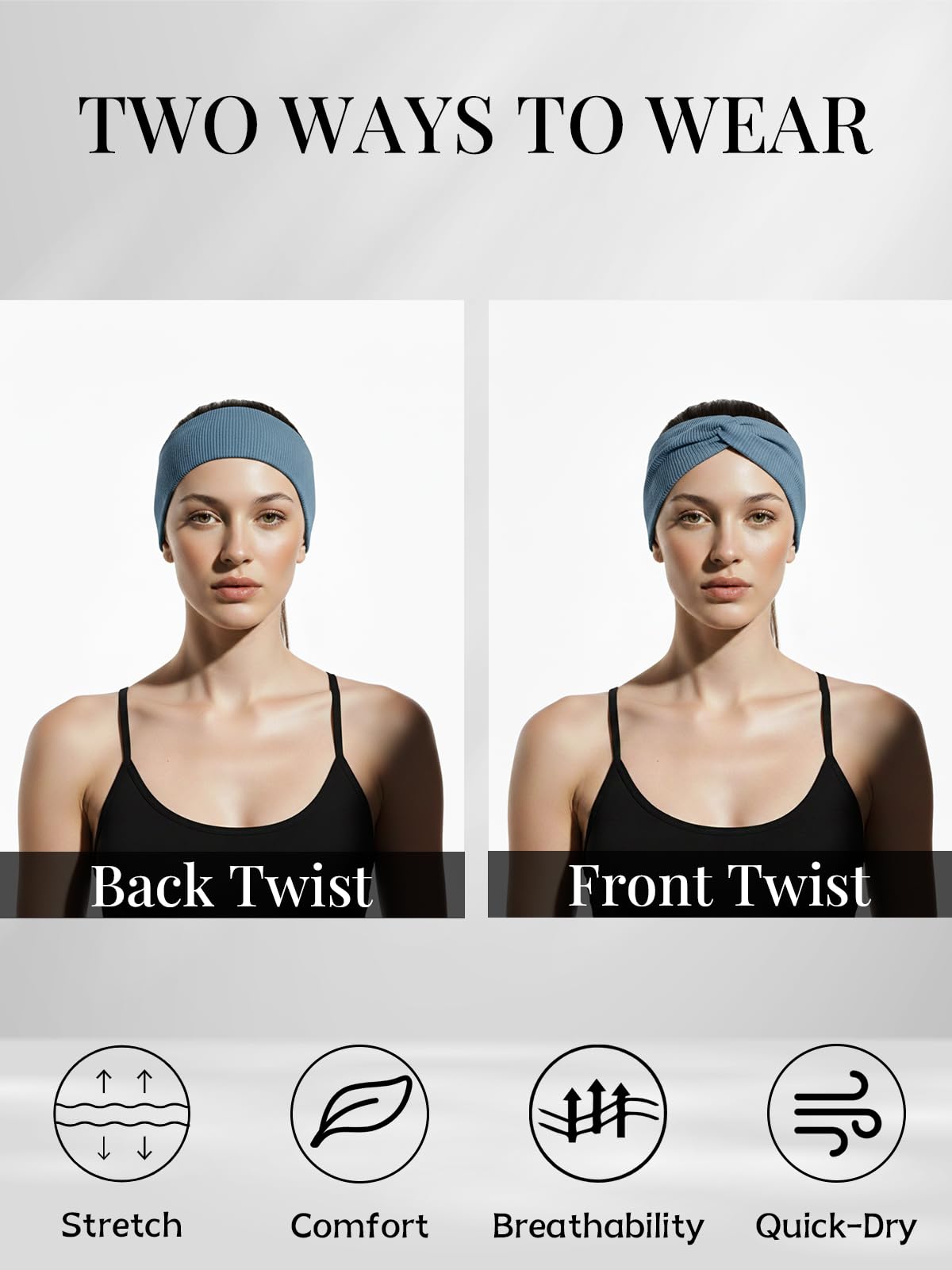 Stretchy Headbands for Women - Wide Ribbed Hair Band with Twist Knotted for Yoga