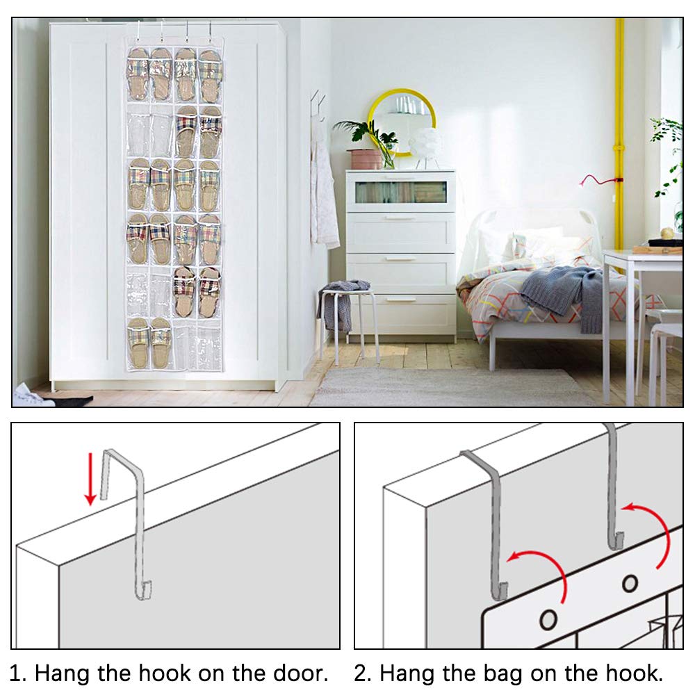 Shoe Organiser 24 Pockets — Folding Hanging Mesh Organiser with Hooks for Bedroo