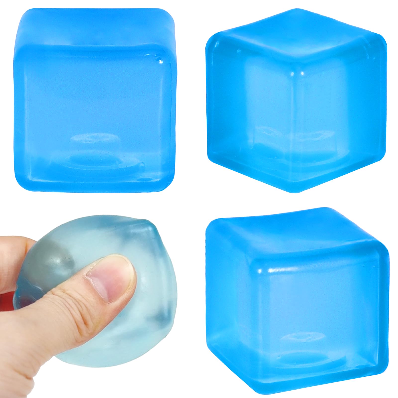 Stress Ball, Medium Cube 5cm(1.98") Fidget Toys, Blue Ice Cube Squishy Cube
