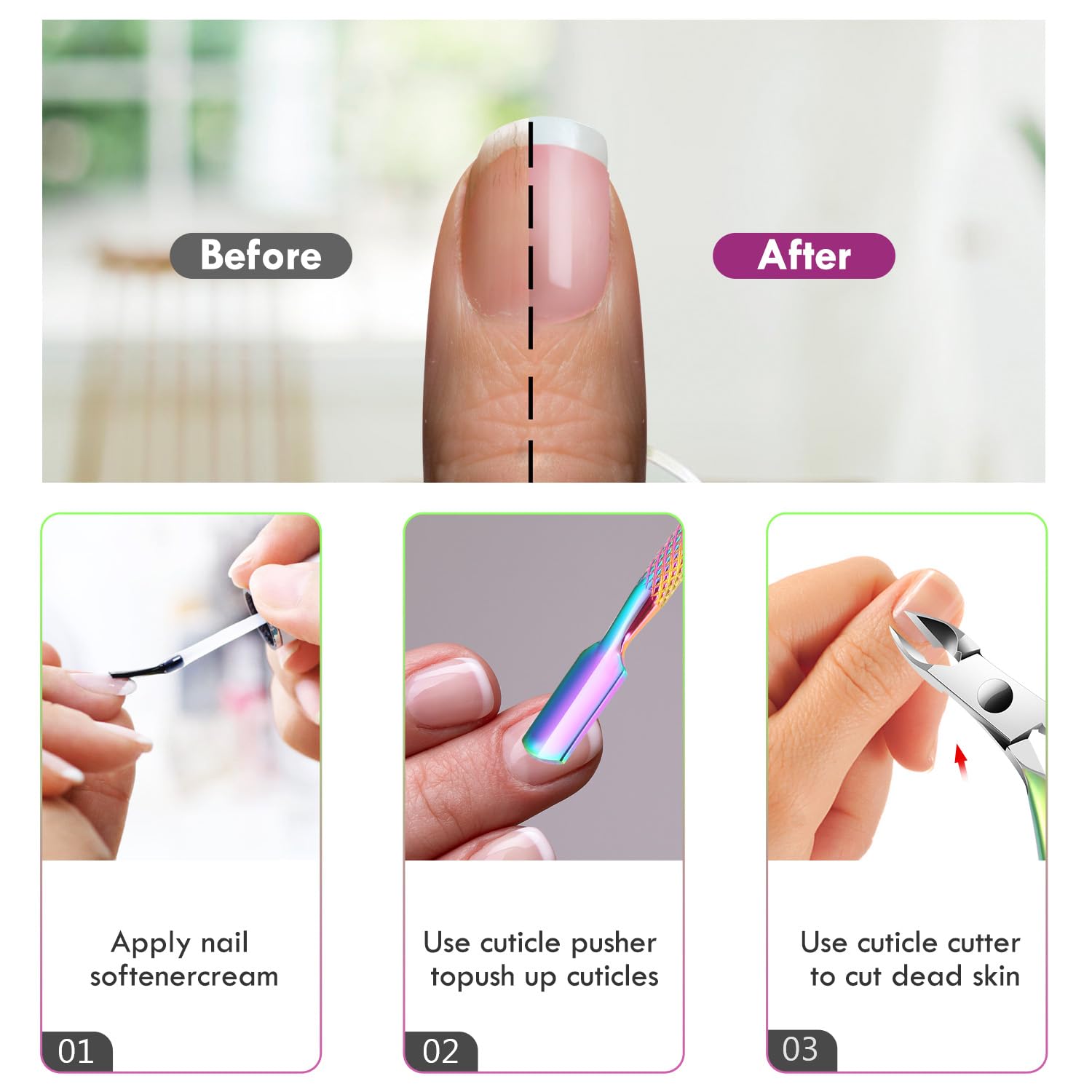 Remover with Cuticle Pusher, XUNXMAS Professional Stainless Stee