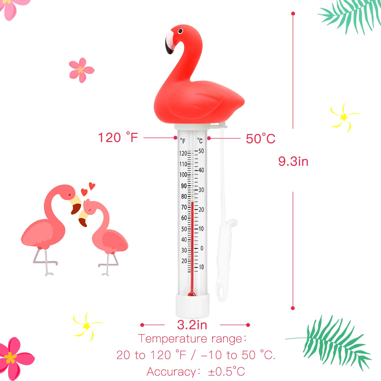 Pool Thermometer, Large Size Easy Read for Water Temperature with Strin