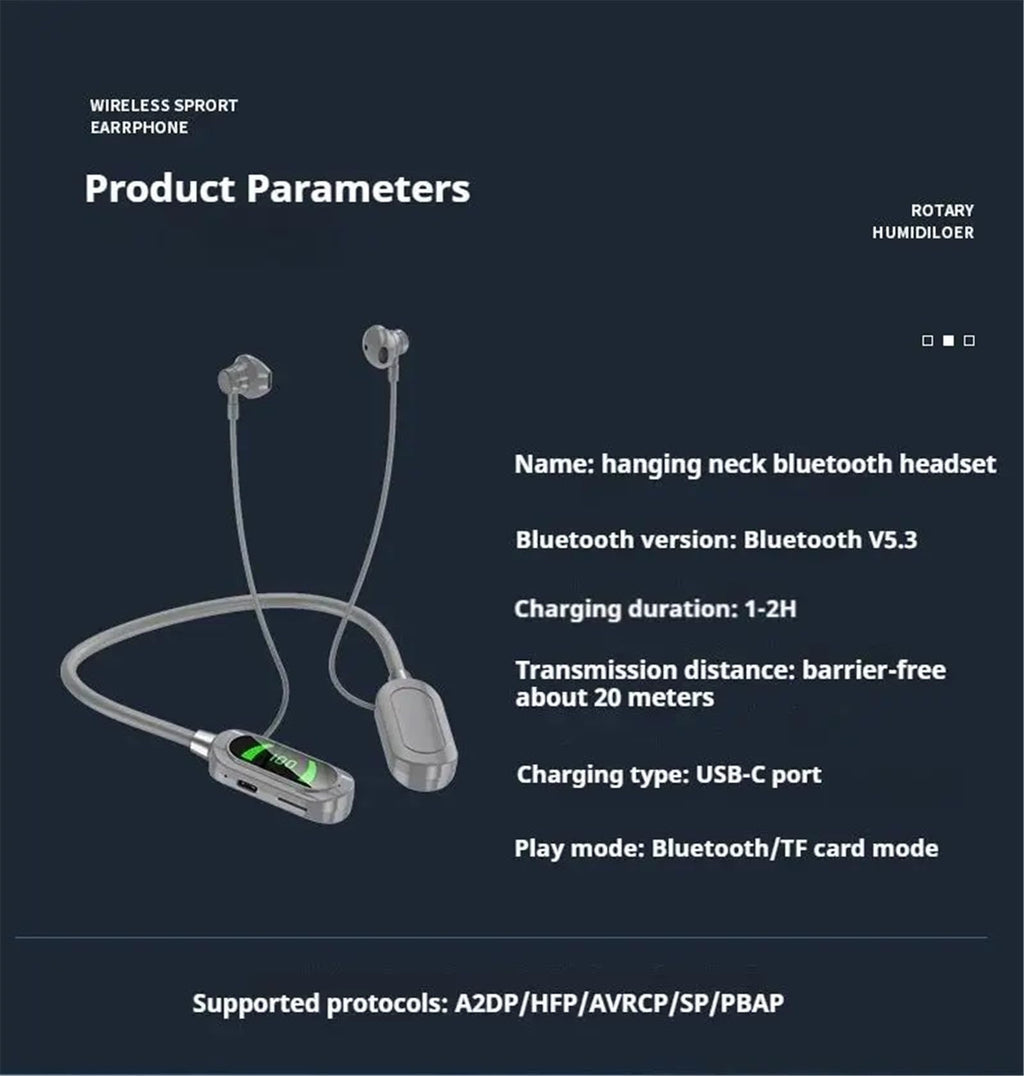 Wireless Neckband Earphones with LED BT5.3 20H Play time Water Resistant Noise C
