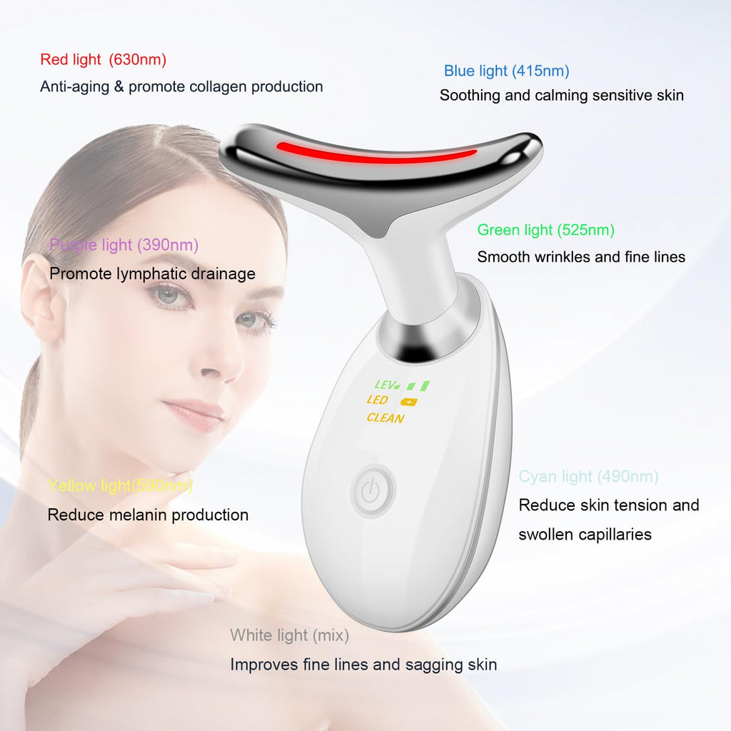 & Neck Massager — Portable Facial Beauty Device with 7-Color LED Lights for Skin