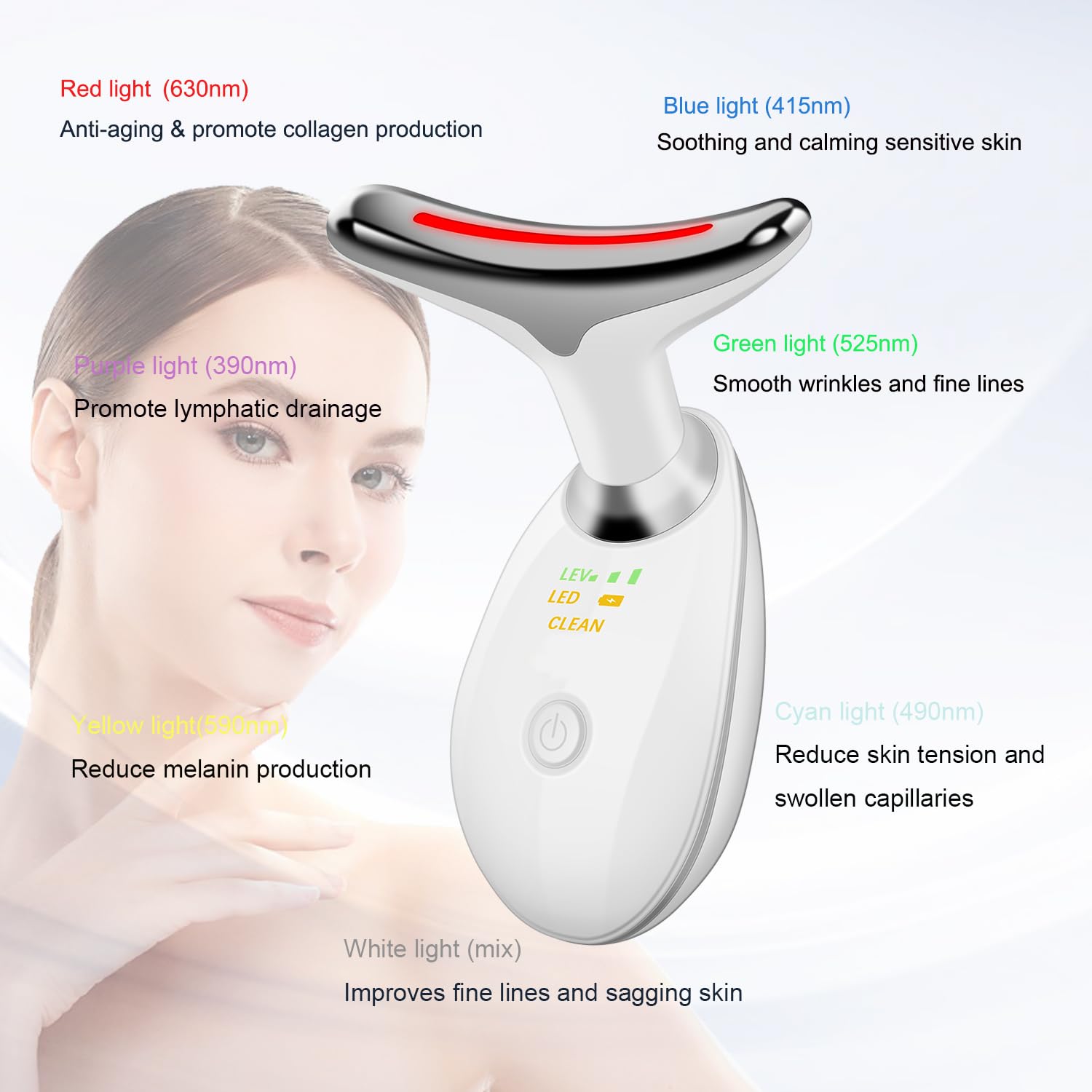 & Neck Massager — Portable Facial Beauty Device with 7-Color LED Lights for Skin
