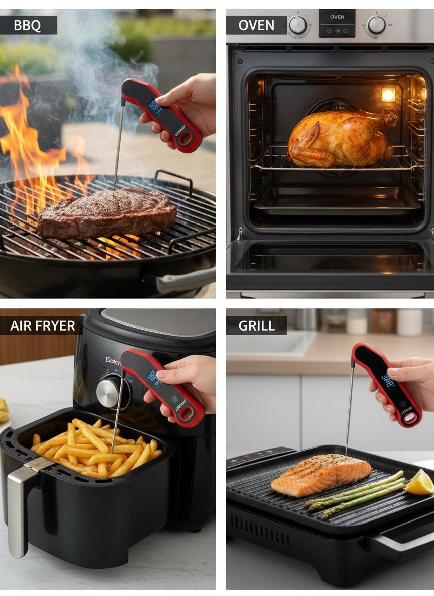 Read Meat Thermometer 0.5s — Auto-Rotate LCD, IP67 Waterproof, ±0.5°F Accuracy f