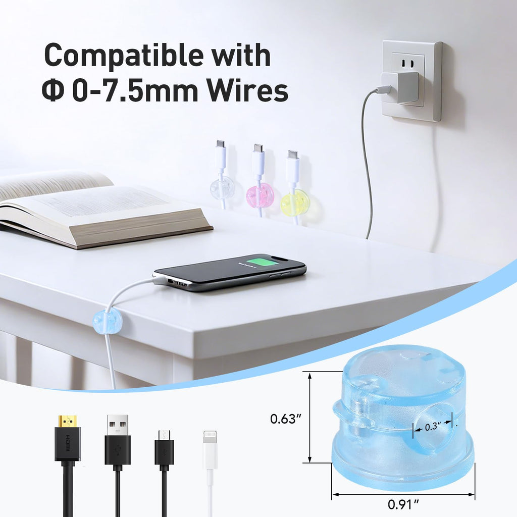 Pack Magnetic Cable Clips, Upgraded 360° Rotatable Cord Holde