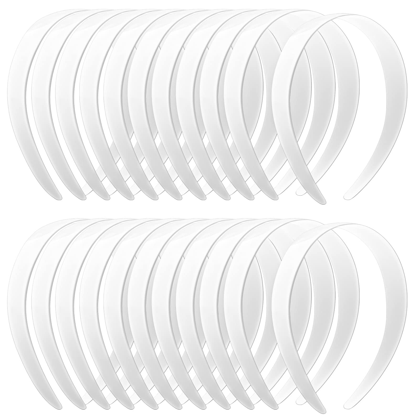 24 PCS White Plastic Headbands, 1 Inch Wide No Teeth Hair Bands for Girls & Wome