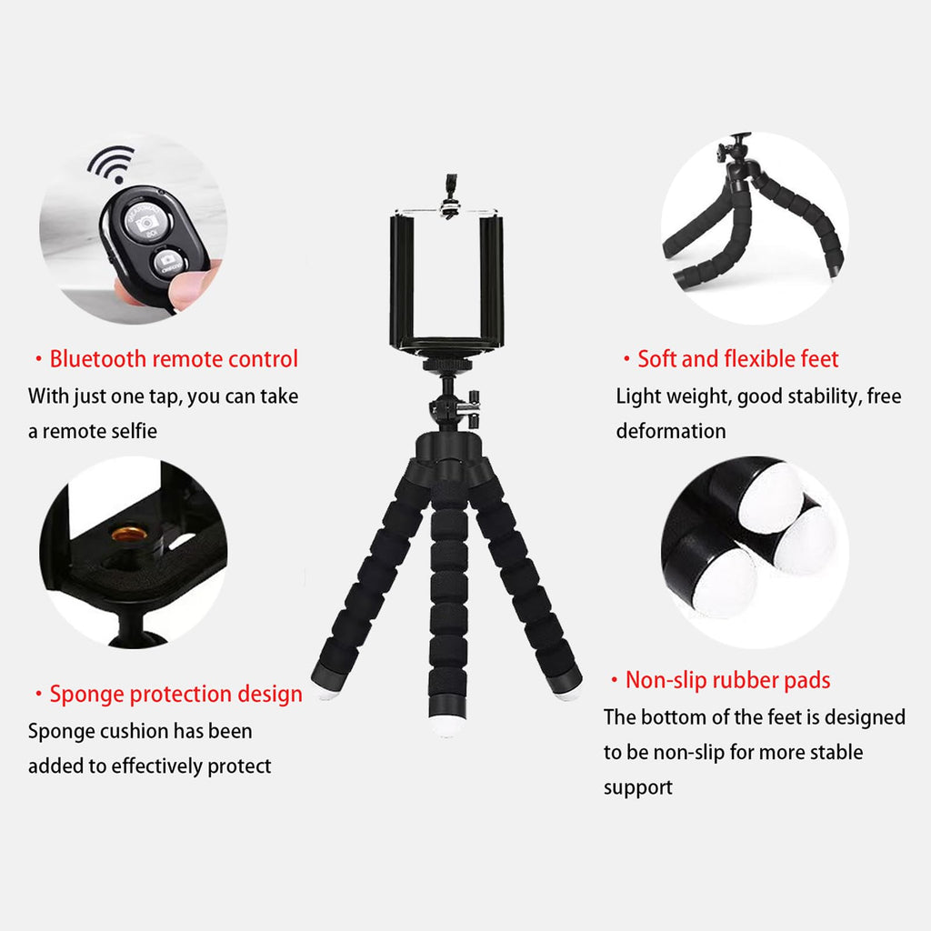 Tripod,Sponge Tripod with Phone Holder Flexible Bracket with Wireless Remote and