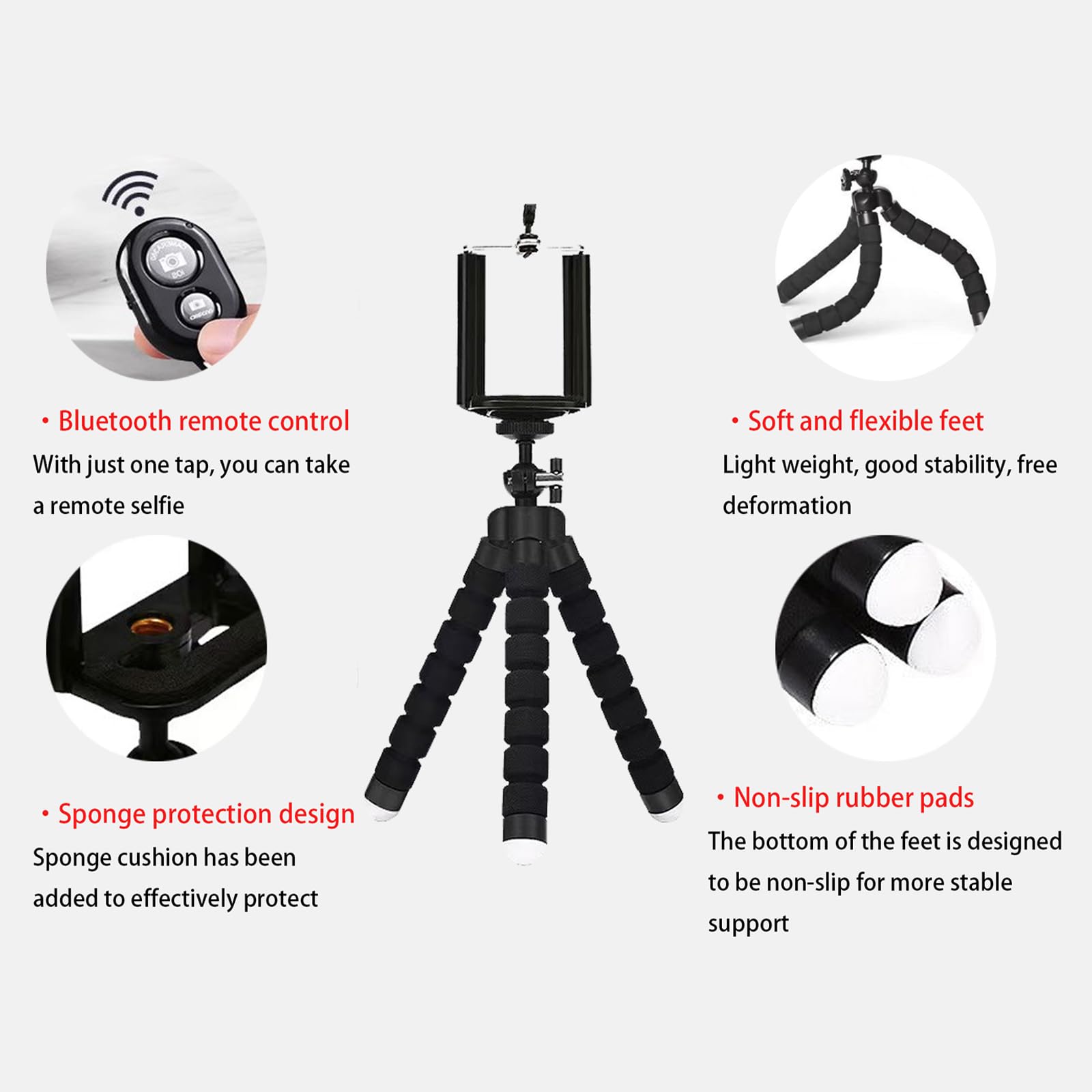 Tripod,Sponge Tripod with Phone Holder Flexible Bracket with Wireless Remote and
