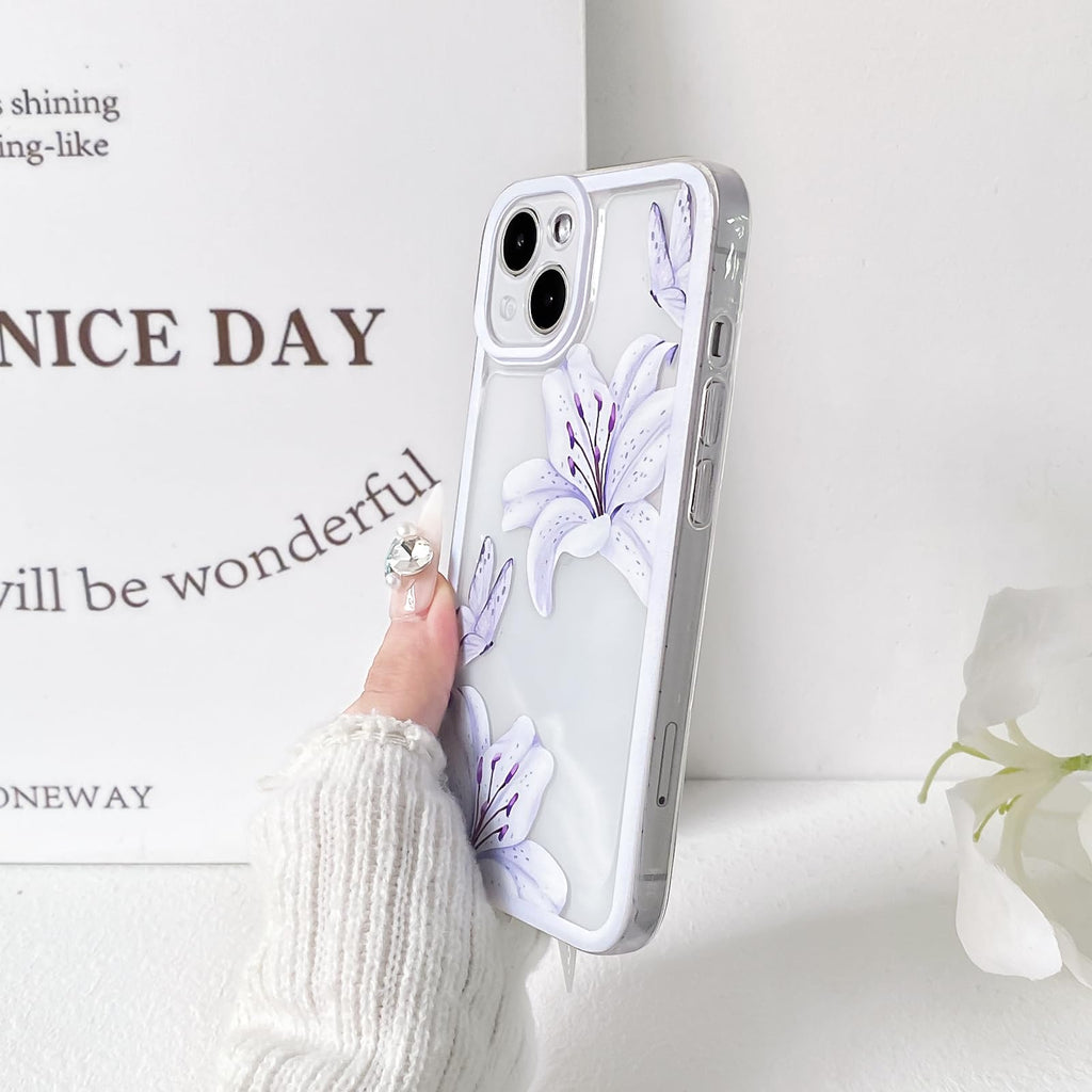 iPhone 14 Case Cute Durable Lily Flower Floral Butterfly Pattern For Women Girls Color