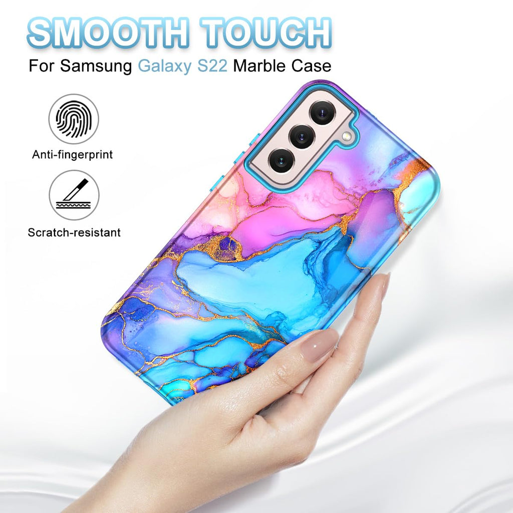 for Samsung Galaxy S22 5G Case,Marble Pattern 3 in 1 Heavy Duty Shockproof Full