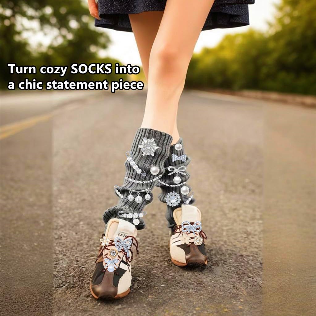 Junk Socks Charms Kit, Shoe Charms for Sneakers Girls,Silver Brooches and Pins f