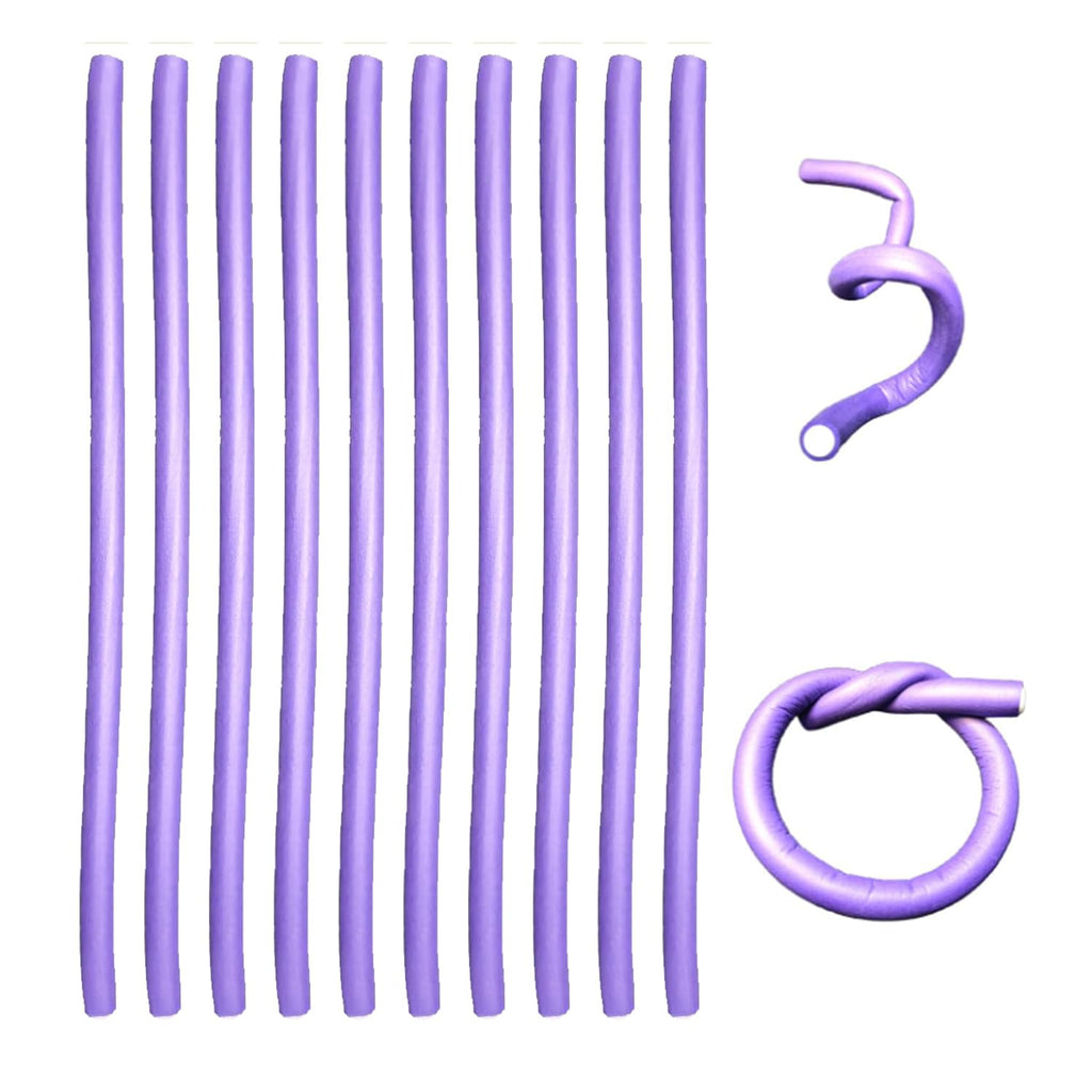 Foam Hair Rollers 10 Pack — No-Heat Curling Rods for Long & Short Hair, Purple