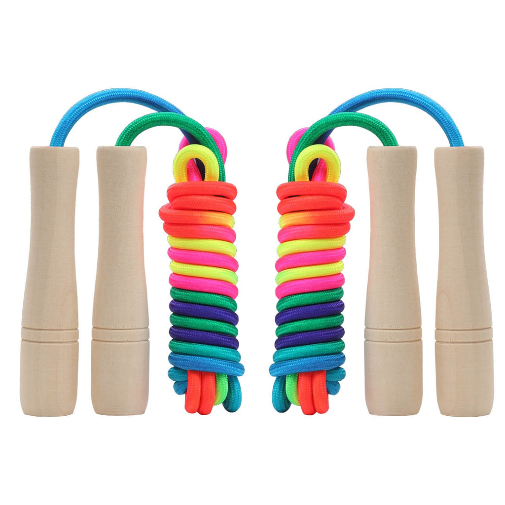 Pack Jump Rope for Kids, 8.5ft Adjustable Jump Rope with Wooden Handle and Rainb
