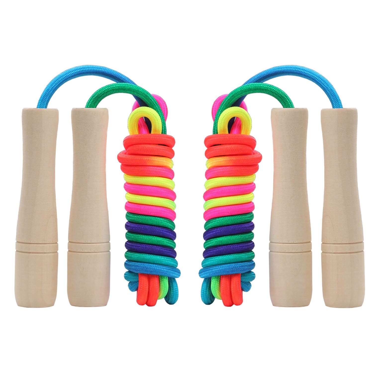 Pack Jump Rope for Kids, 8.5ft Adjustable Jump Rope with Wooden Handle and Rainb