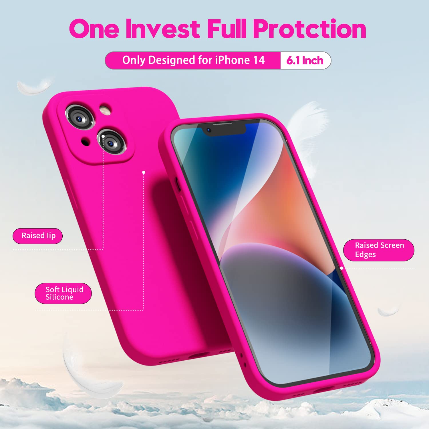 Iphone 14 Phone Case Liquid Silicone, Fluorescent Bright Solid Color, Cute Thin