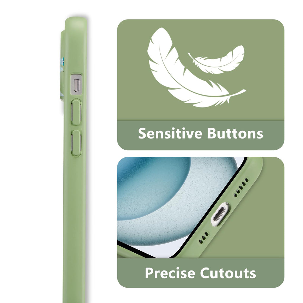 Case for iPhone 15,Liquid Silicone Cover with Cute Flower Branch Pattern