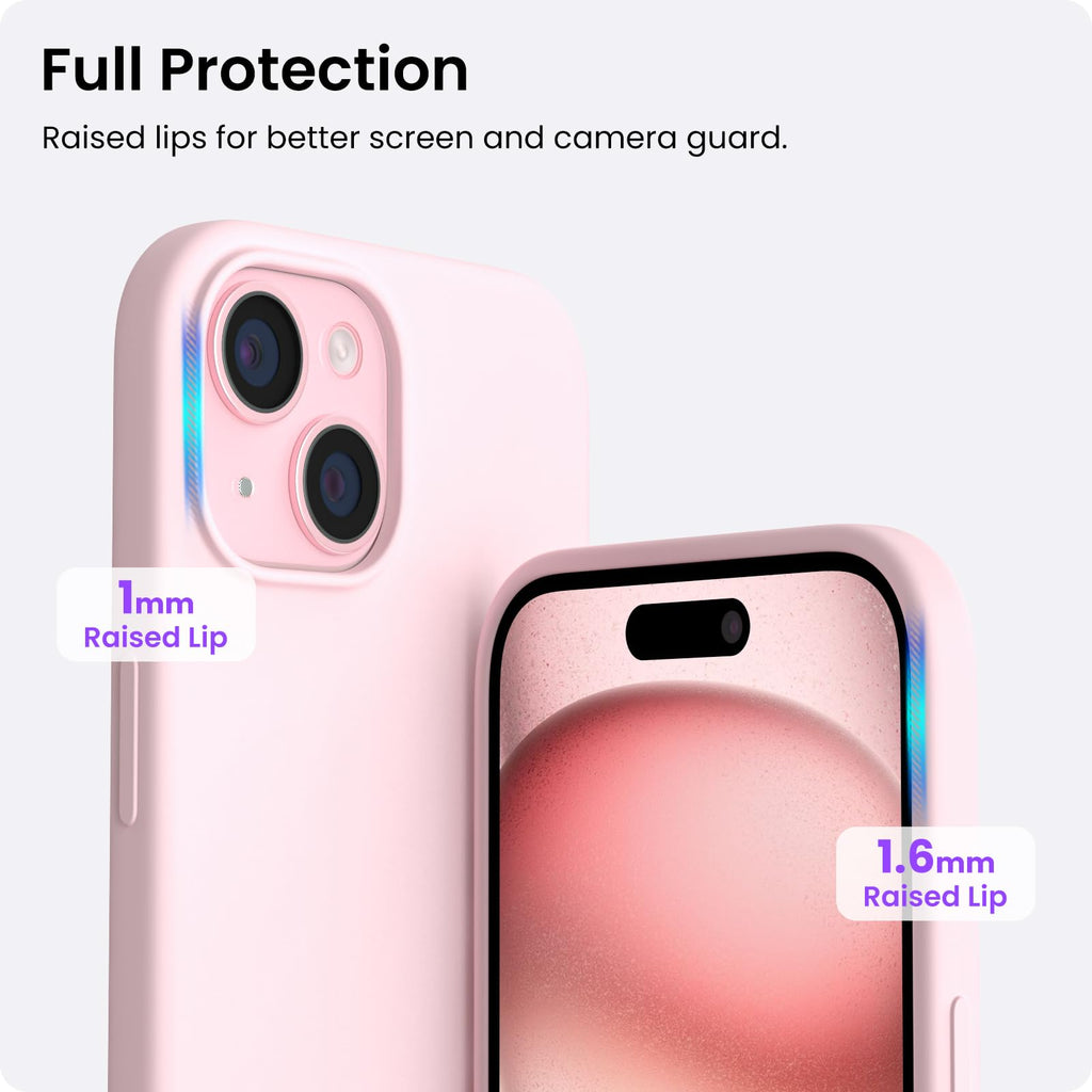 15 Case 6.1, Slim Liquid Silicone 3 Layers Full Covered Soft Gel Rubber Phone Ca