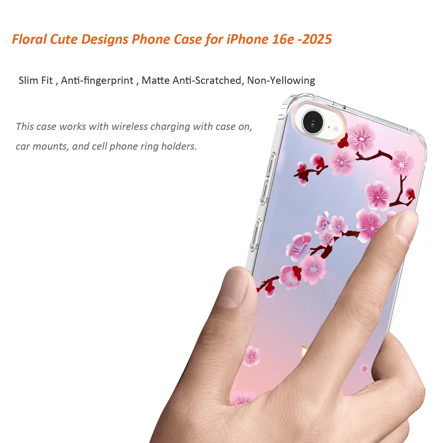 iPhone 17e & 16e Case: Slim Clear Matte Cute Flowers Floral Design for Girls
