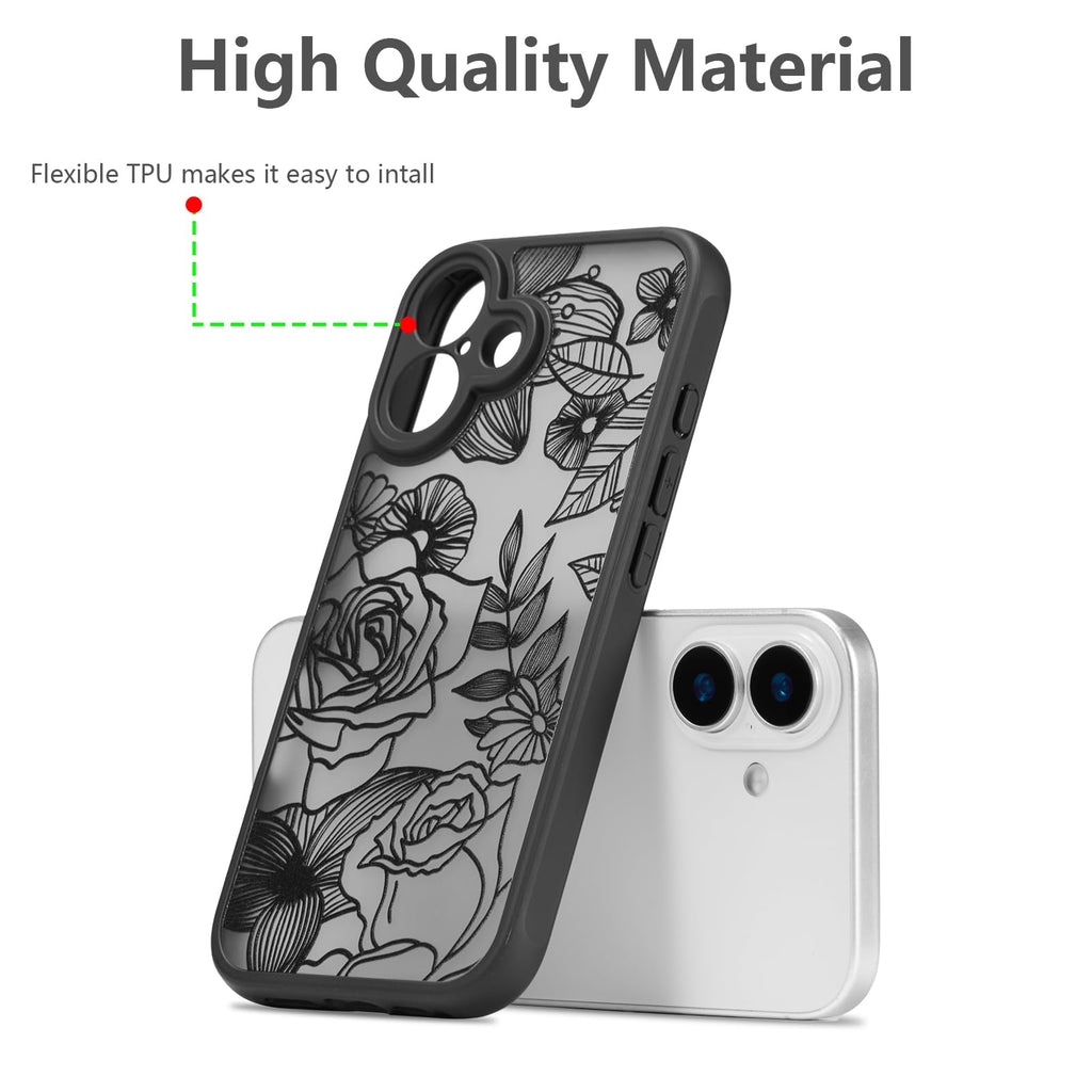 iPhone 16 Case, Floral Rose Cute Phone Case for Women Girls Aesthetic Patter