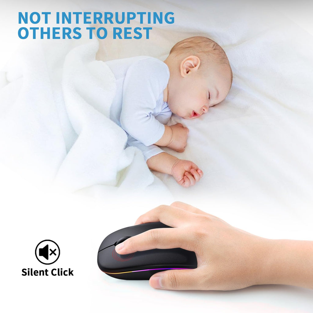 Mouse, Rechargeable, Led, Silent, Ultra-Thin Design (Bluetooth 5.2 And 2.4Ghz Us