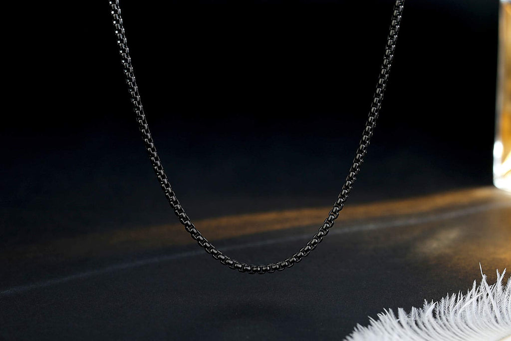 Mens Womens 2mm Stainless Steel Black Rolo Cable Chain Necklace (24 Inch)