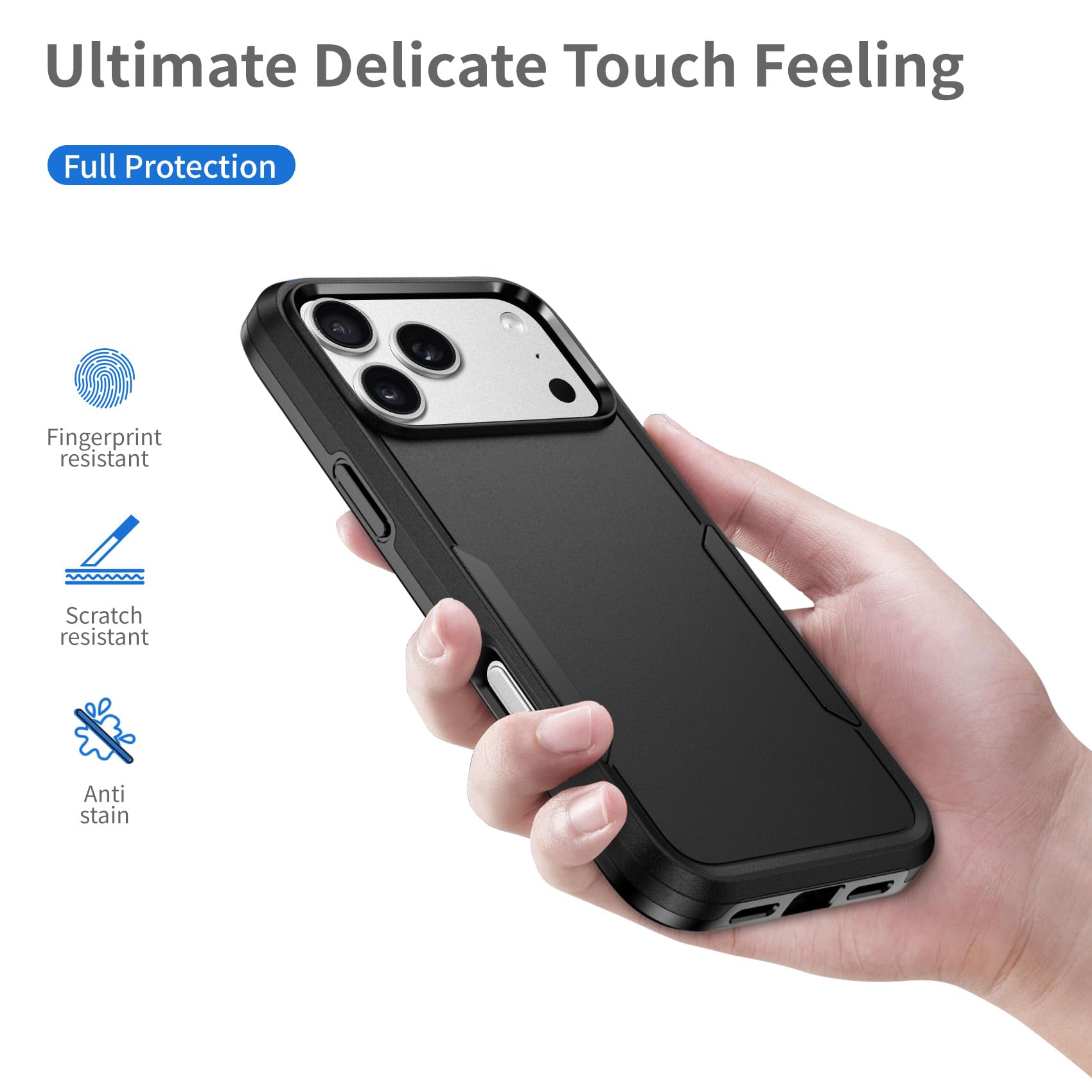 for iPhone 17 Pro Case Black — Dual Layer Heavy Duty Shockproof Cover with Milit