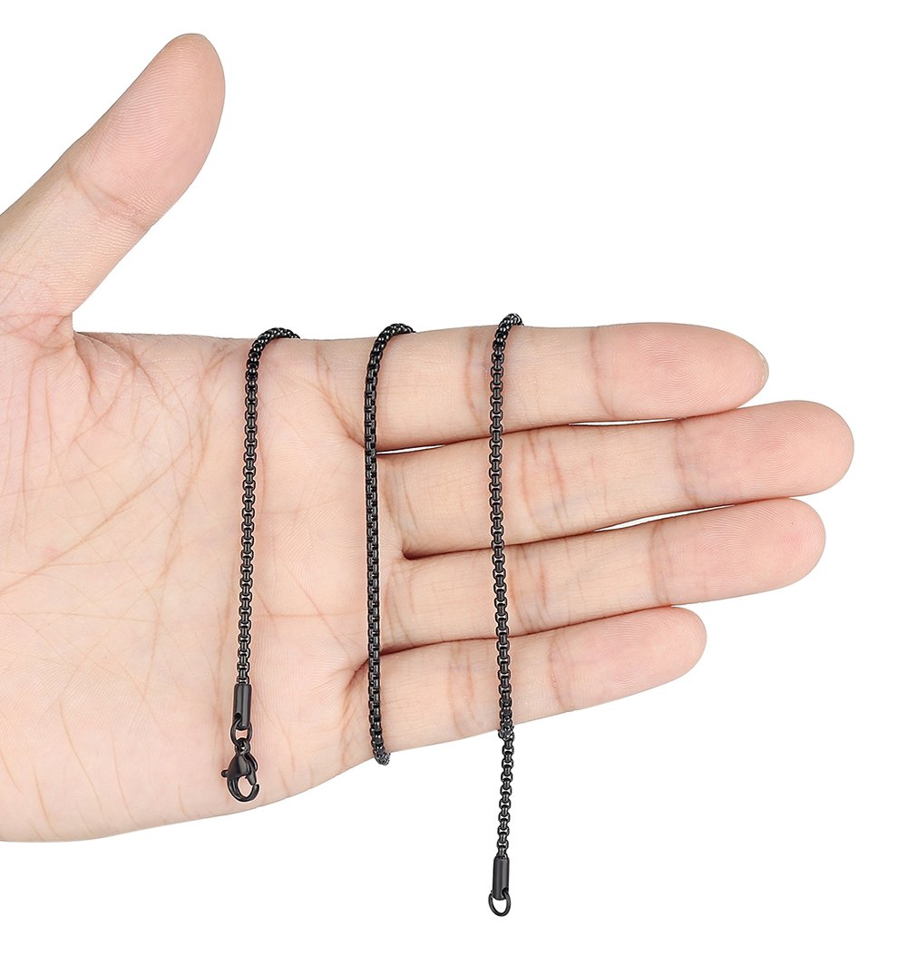 Mens Womens 2mm Stainless Steel Black Rolo Cable Chain Necklace (24 Inch)