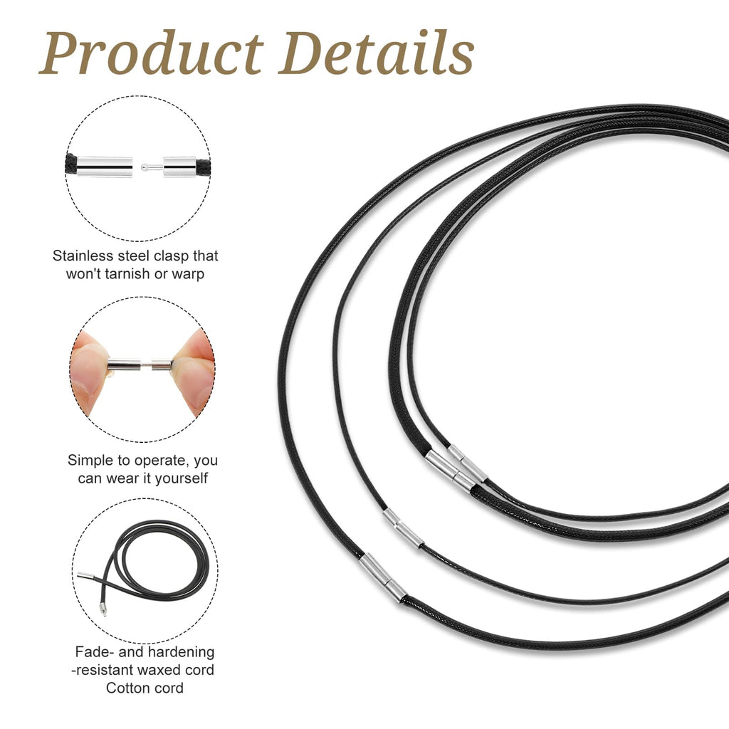 Cord Necklace, 4 Pc Waxed Rope DIY Chain for Pendant Waterproof Braided Leather