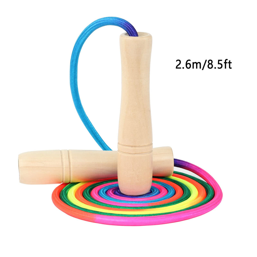 Pack Jump Rope for Kids, 8.5ft Adjustable Jump Rope with Wooden Handle and Rainb