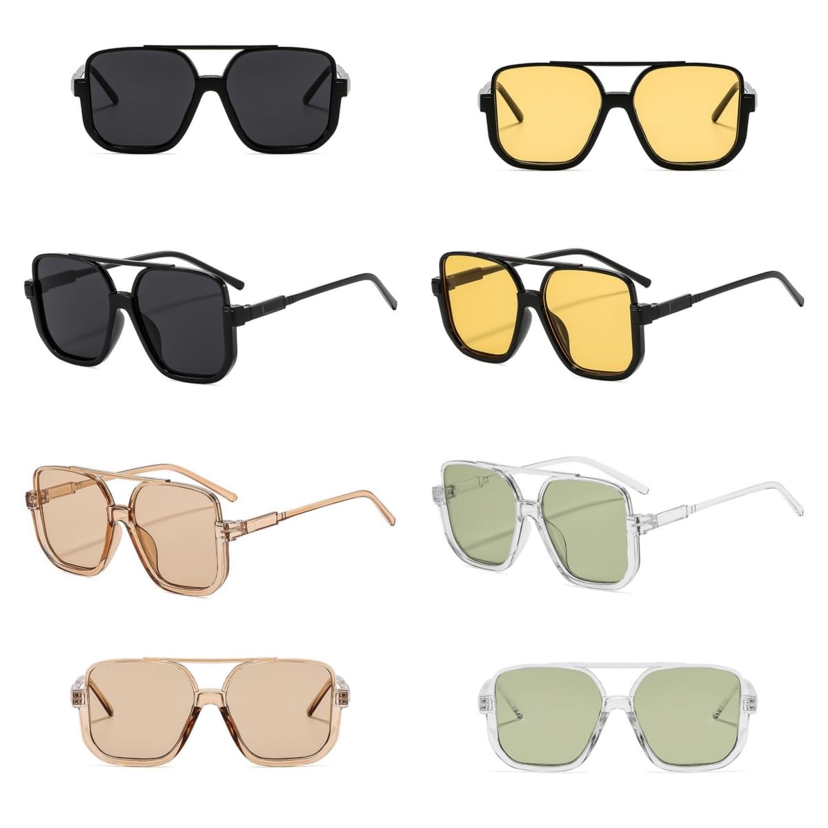 Pieces Retro Oversized Aviator Sunglasses for Women Men Square Semi Rimless 70