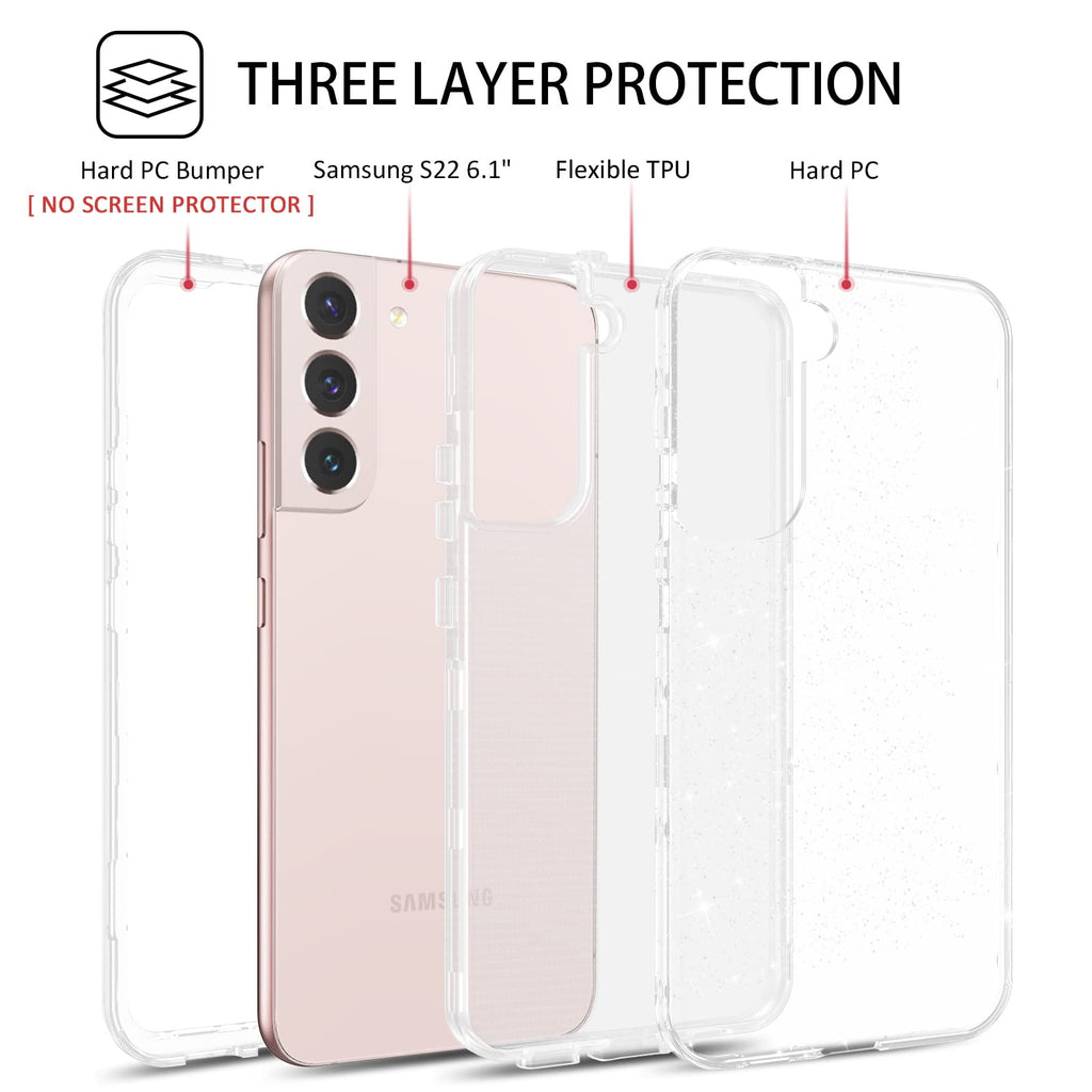 Galaxy S22 5G Glitter Full Body Case - Heavy-Duty 3-in-1 Protection for Ultimate