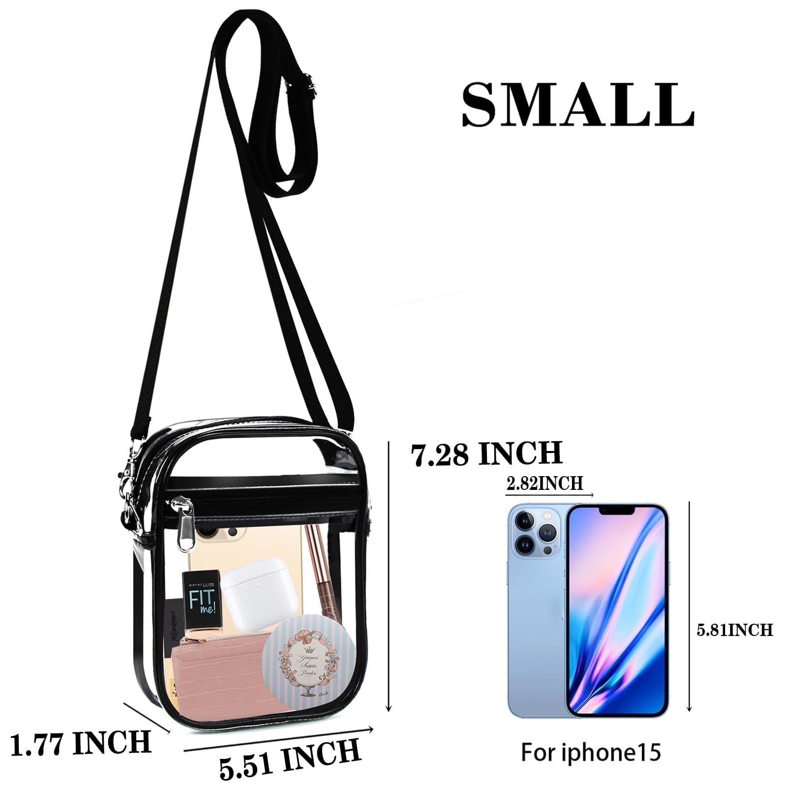 Crossbody Purse Bag, Clear Bag Stadium Approved with Front Pocket for Conc