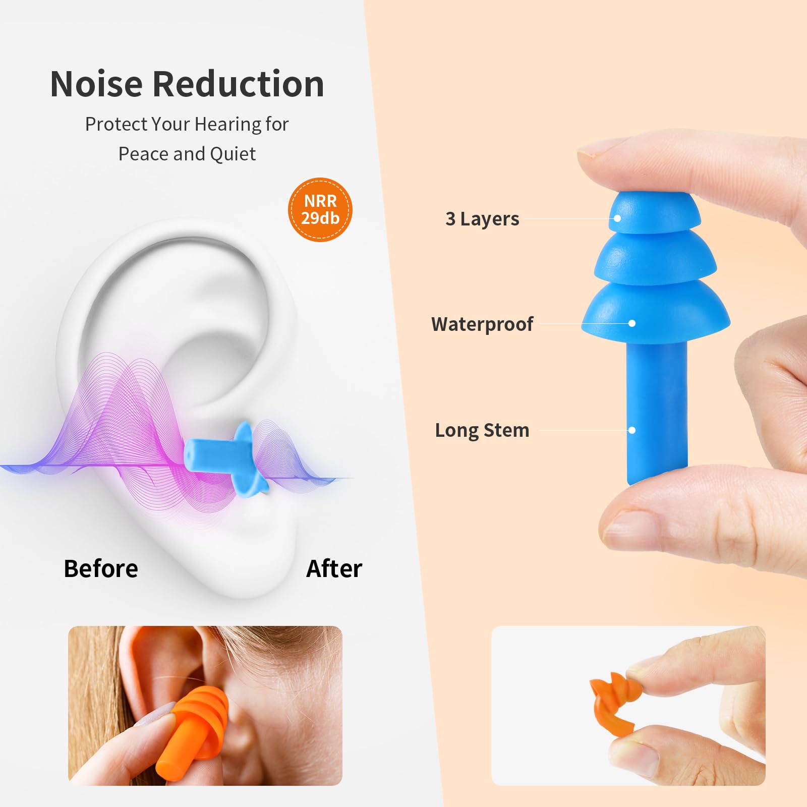 for Swimming, Sleeping, Snoring, Work, Concerts - Noise Cancelling, Reu