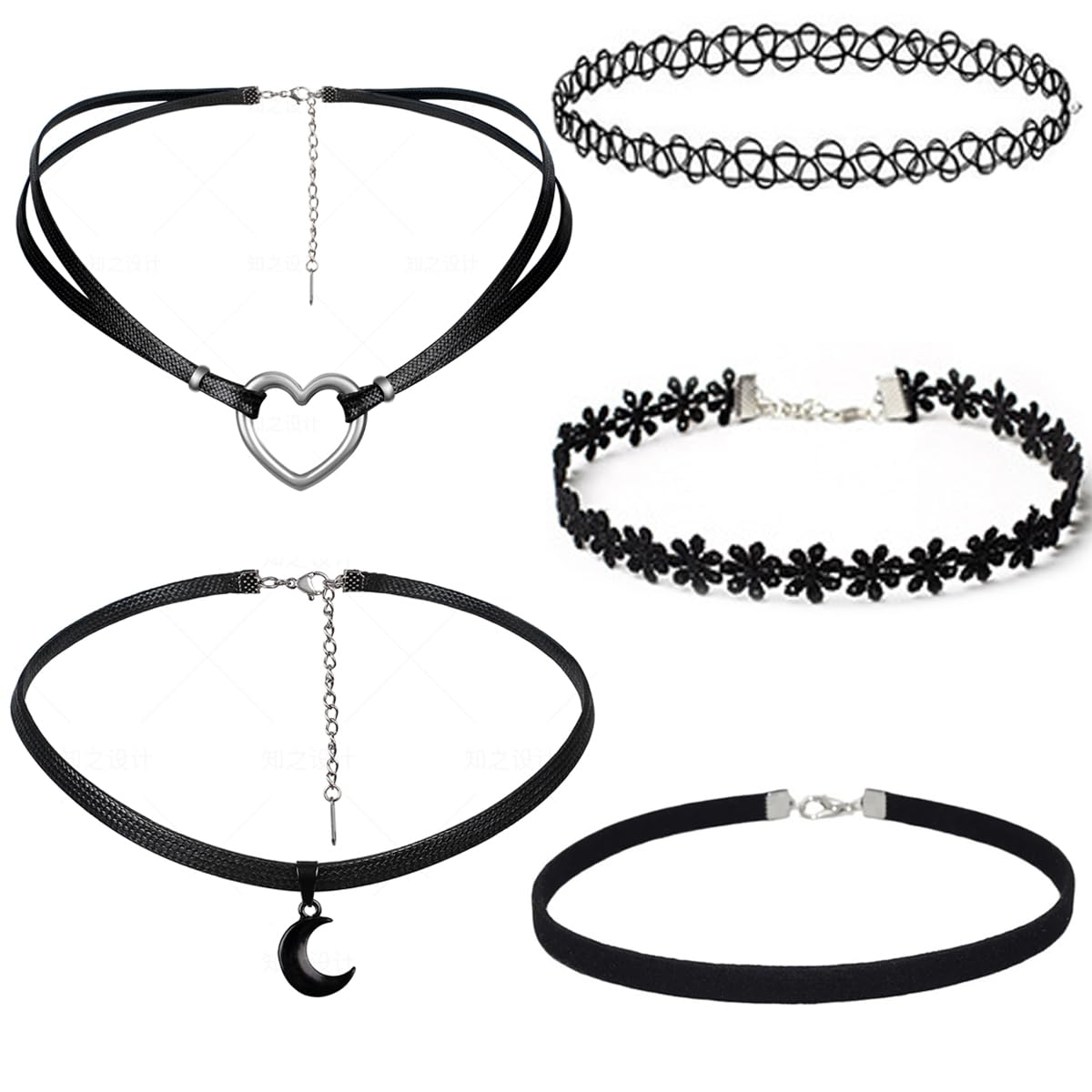 5 PCS Necklaces Choker Set Gothic Boho Moon Necklace, Moon Necklaces for Women,L