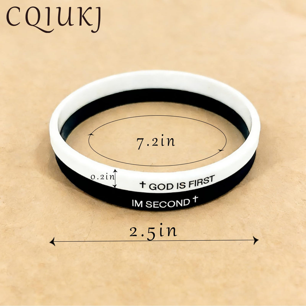 GOD IS FIRST Bracelet for Men Women, Christian Bible Verse Rubber Bracelets, Whi