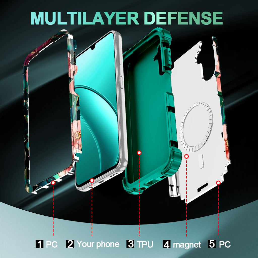 for Galaxy A16 Case Magnetic,[Compatible with MagSafe] Floral Three Layer Heavy