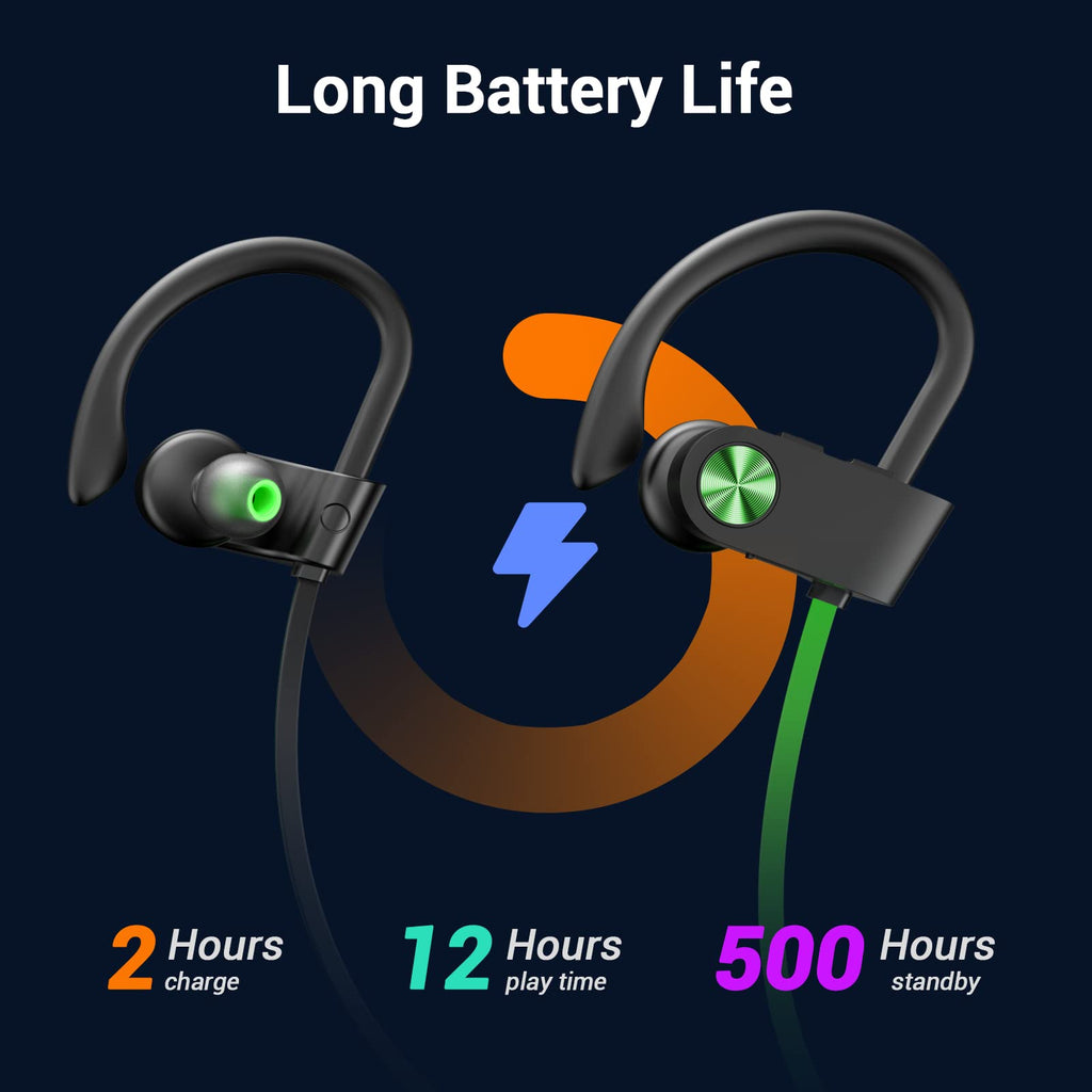 Bluetooth Headphones, HiFi Bass Stereo Earbuds with Noise Cancelling Mic, IPX7 W