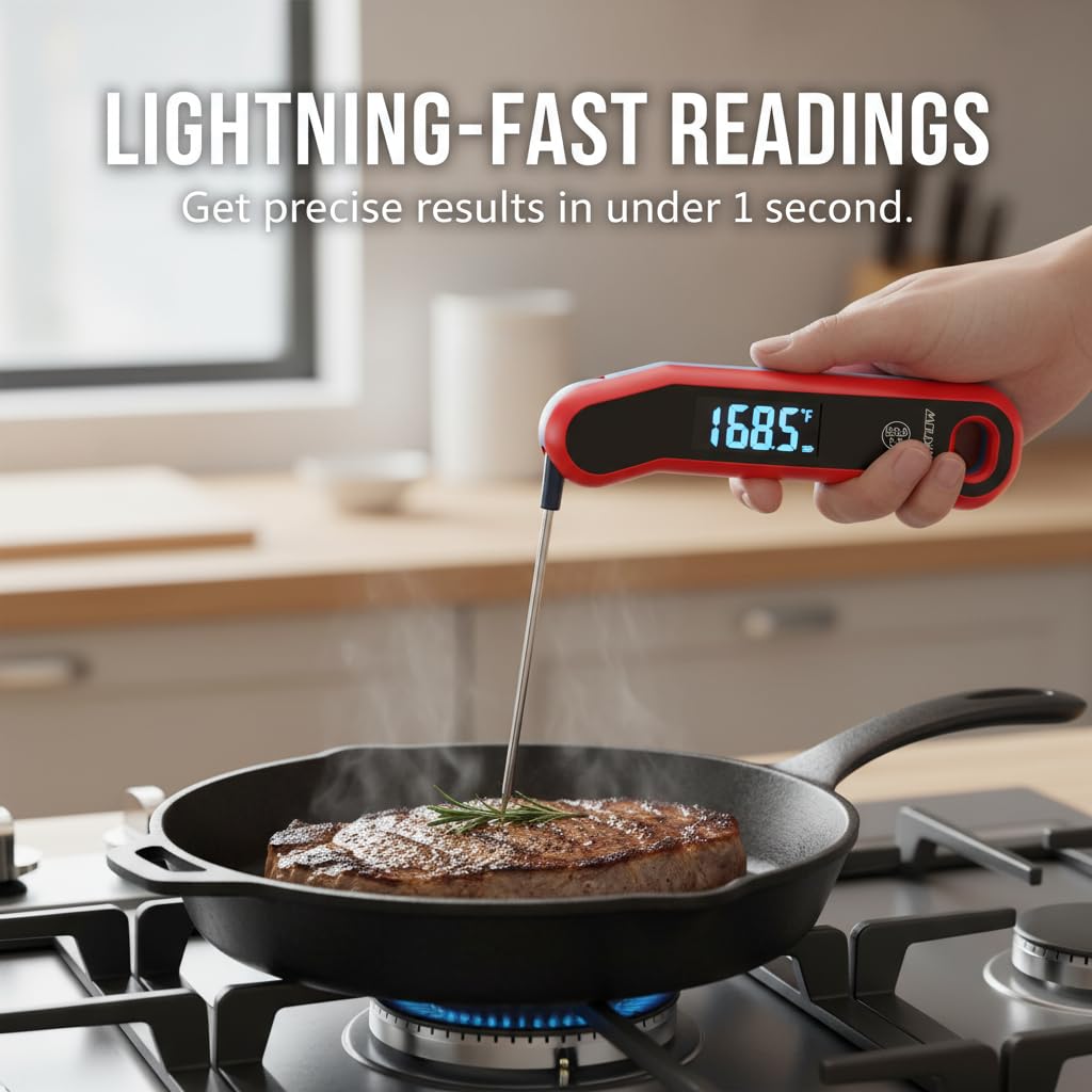 Read Meat Thermometer 0.5s — Auto-Rotate LCD, IP67 Waterproof, ±0.5°F Accuracy f