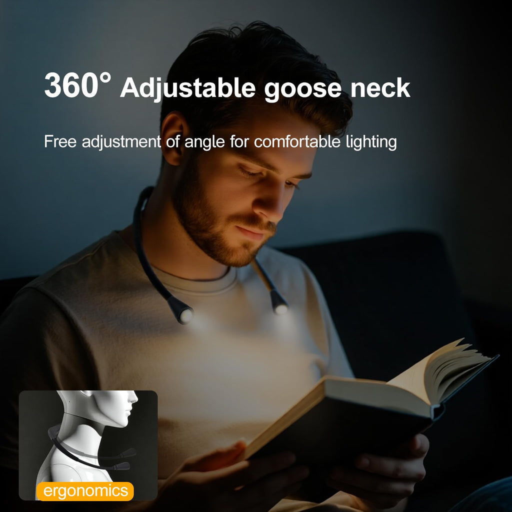 Rechargeable Neck Reading Light， Suitable for Reading Books with 3 Color Tempera