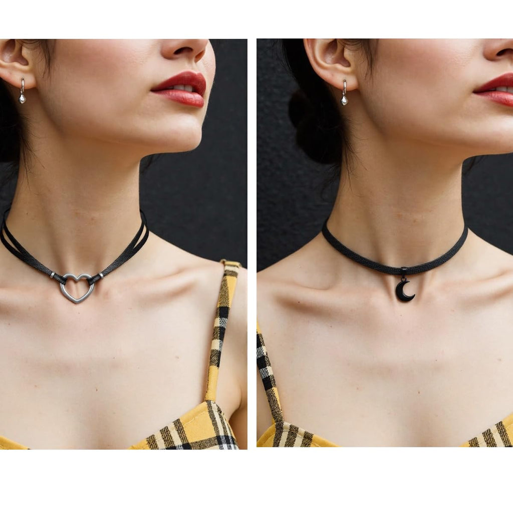 5 PCS Necklaces Choker Set Gothic Boho Moon Necklace, Moon Necklaces for Women,L