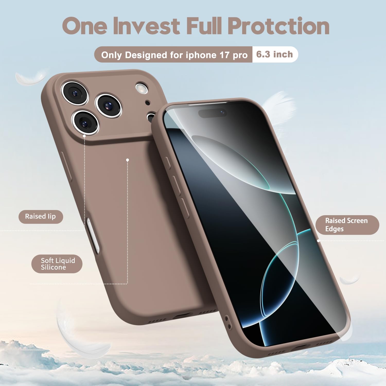 Iphone 17 Pro Phone Case Liquid Silicone, Cute Thin Slim Grip Soft Rubber Gel Fo