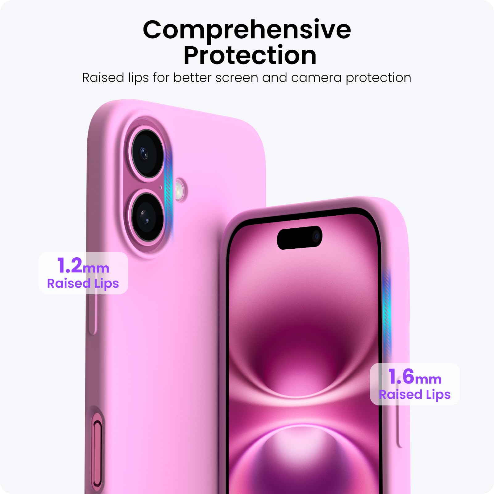 16 Case 6.1", Slim Liquid Silicone 3 Layers Full Covered Soft Gel Rubber Shockpr