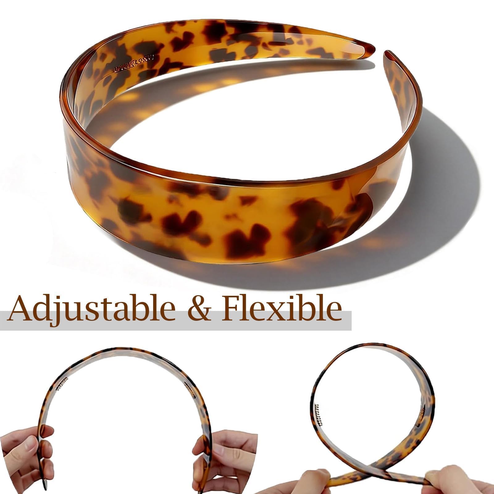 ÉCLAT Tortoise Shell Headbands for Women, Wide Leopard Headbands with Teeth for