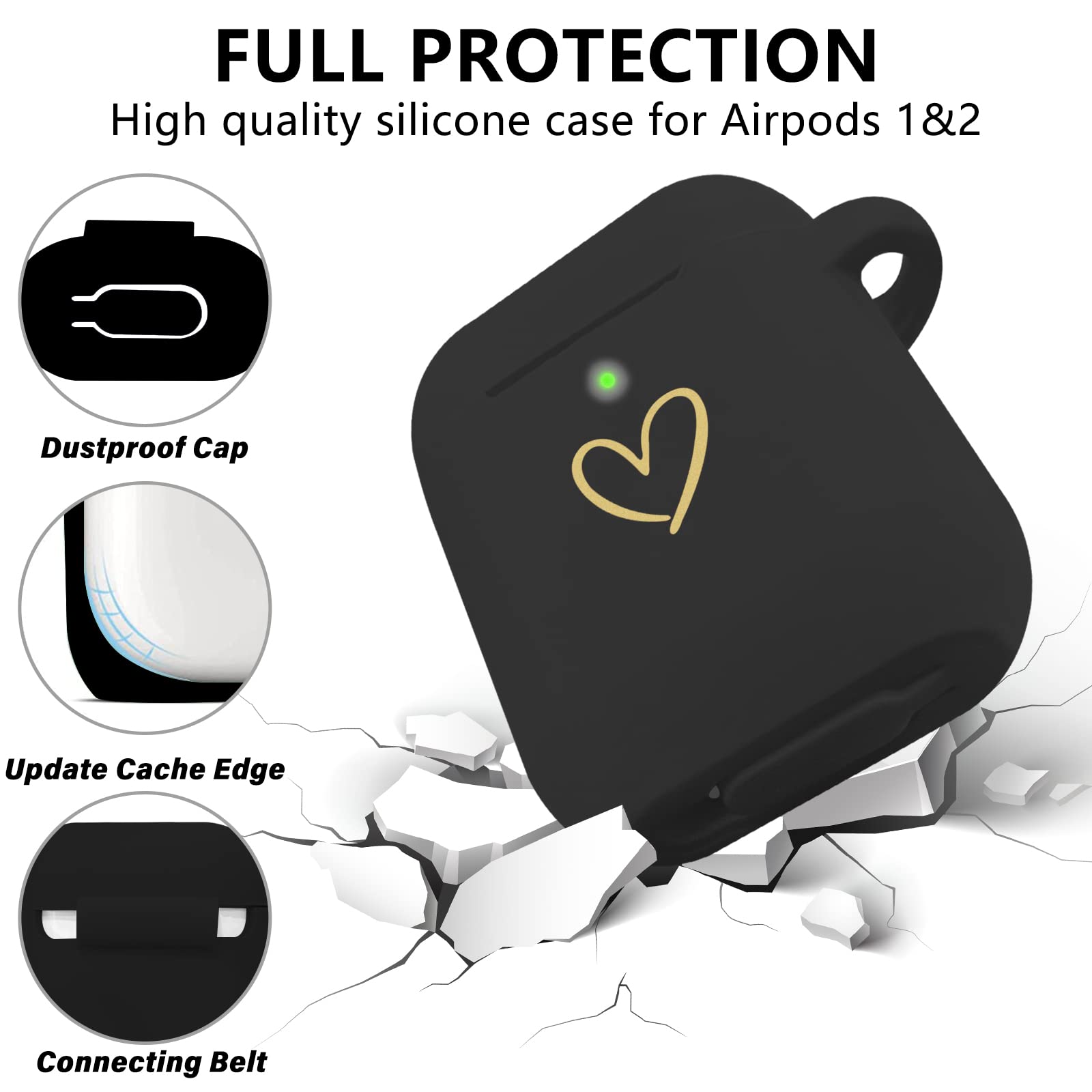 Case Cover, Soft Silicone Case With Gold Heart Pattern For Airpods 2&1 Generatio
