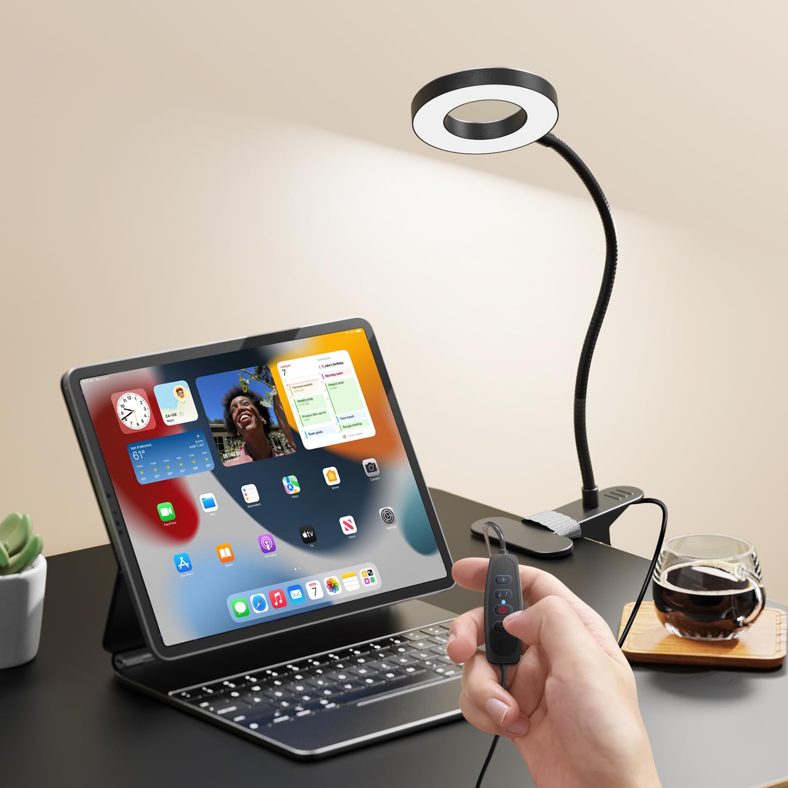 LED Desk Lamp Clip on Light with 3 Color Modes 10 Brightness Ring/Clamp Light 36